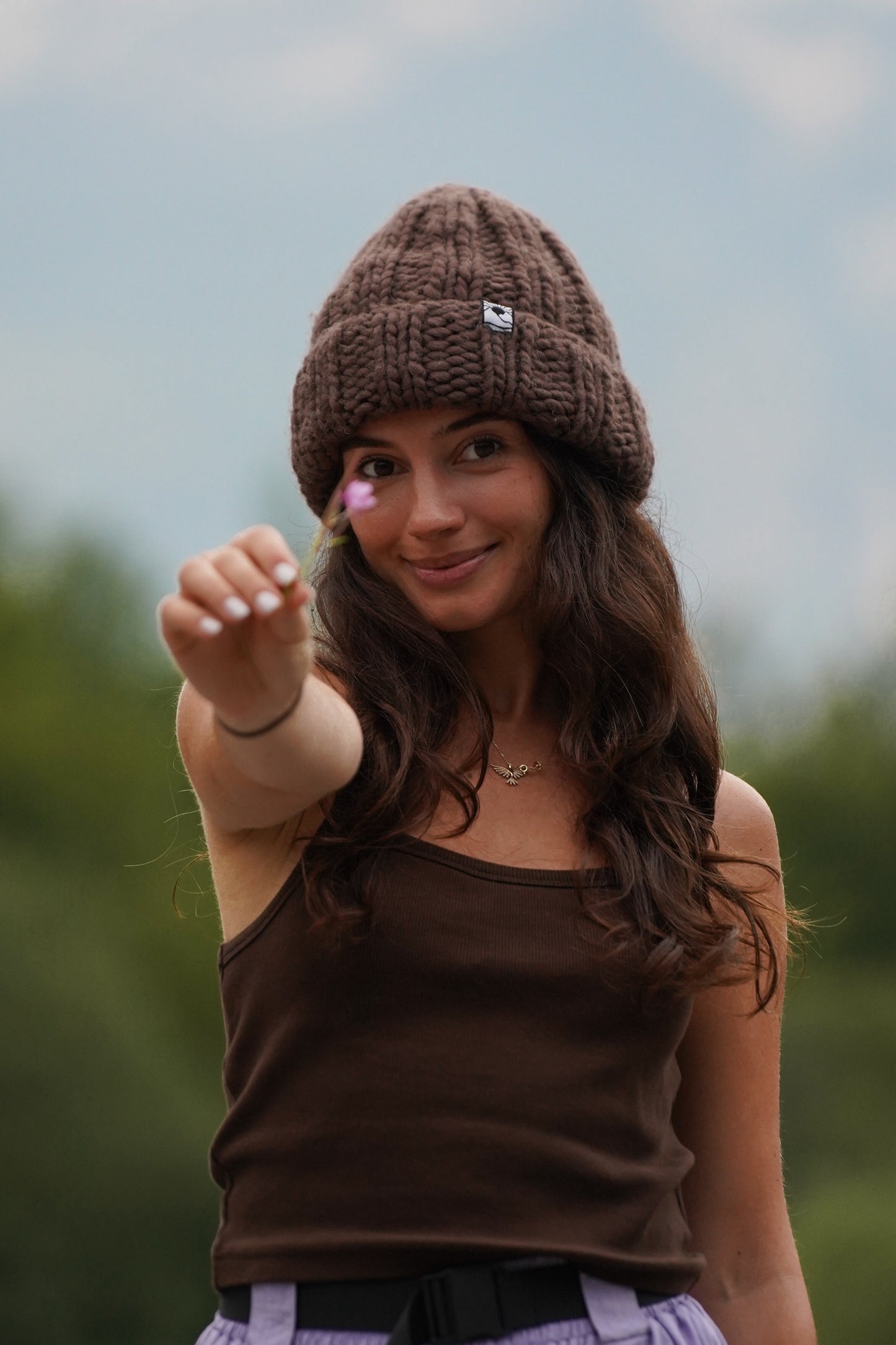 Chocolate Hand Knit Ribbed Beanie
