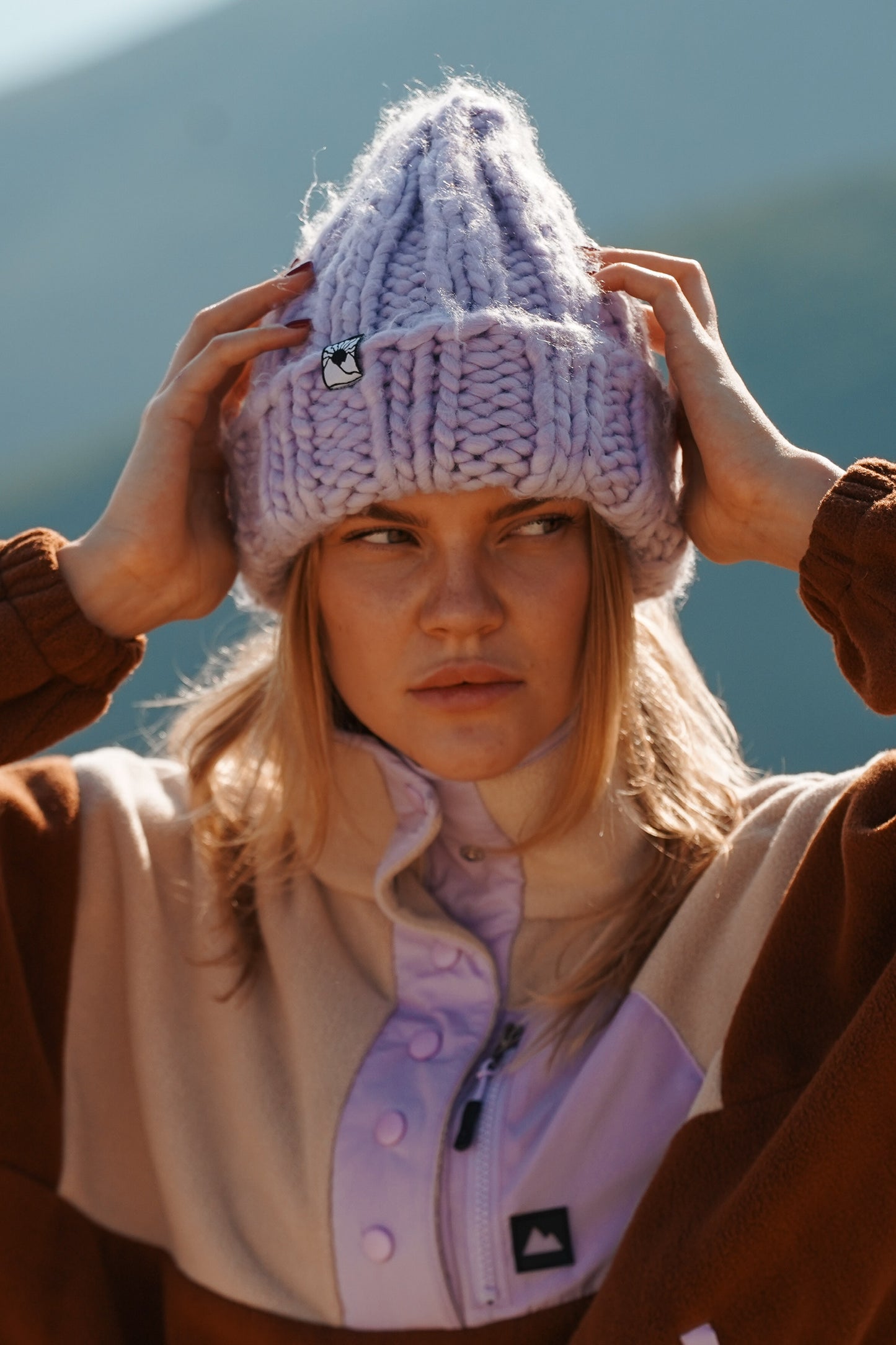 Lilac Hand Knit Ribbed Beanie