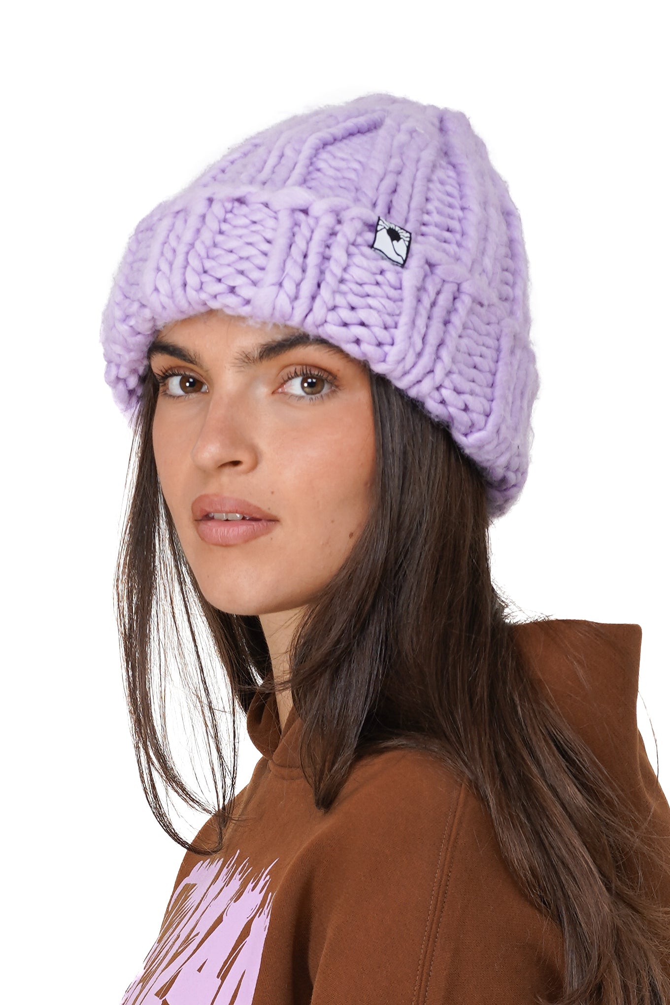 Lilac Hand Knit Ribbed Beanie