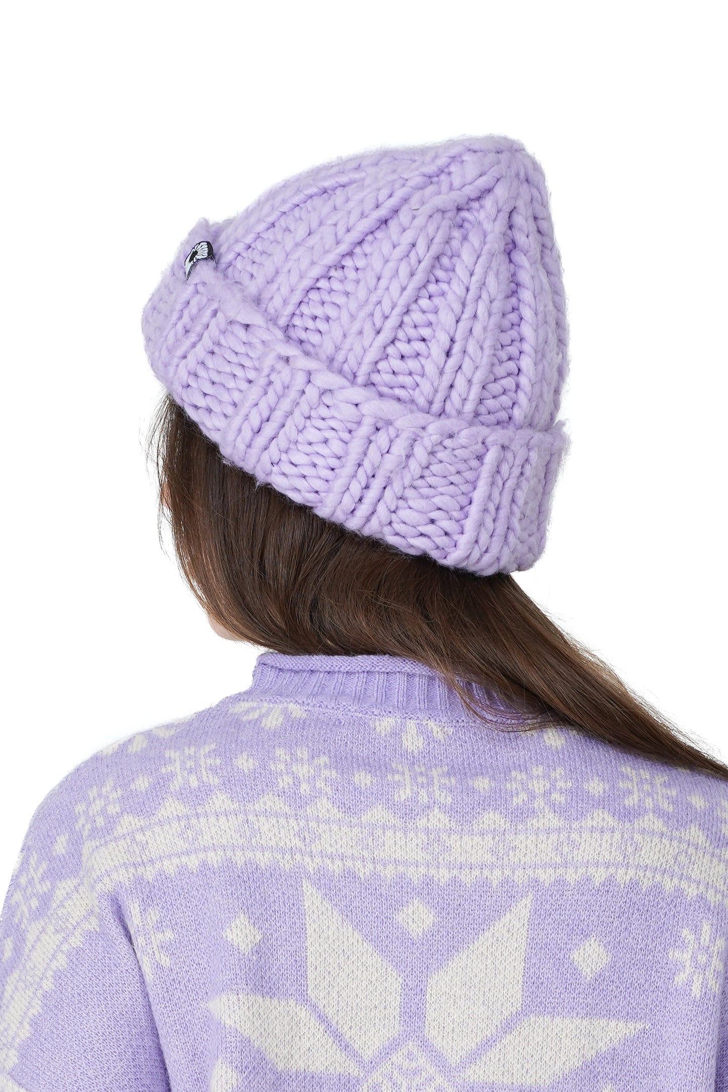 Lilac Hand Knit Ribbed Beanie