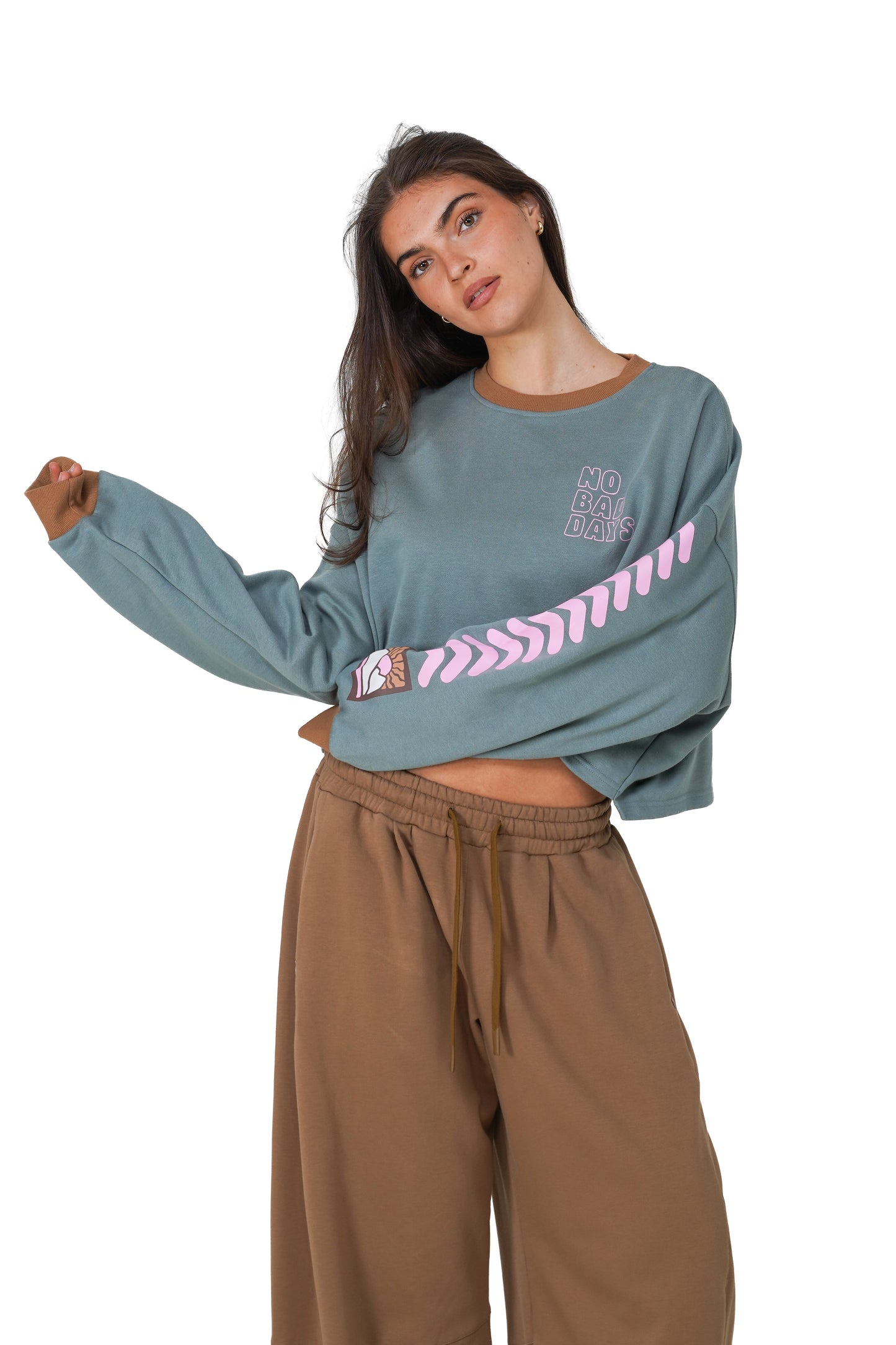 No Bad Days Cropped Long Sleeve - Teal