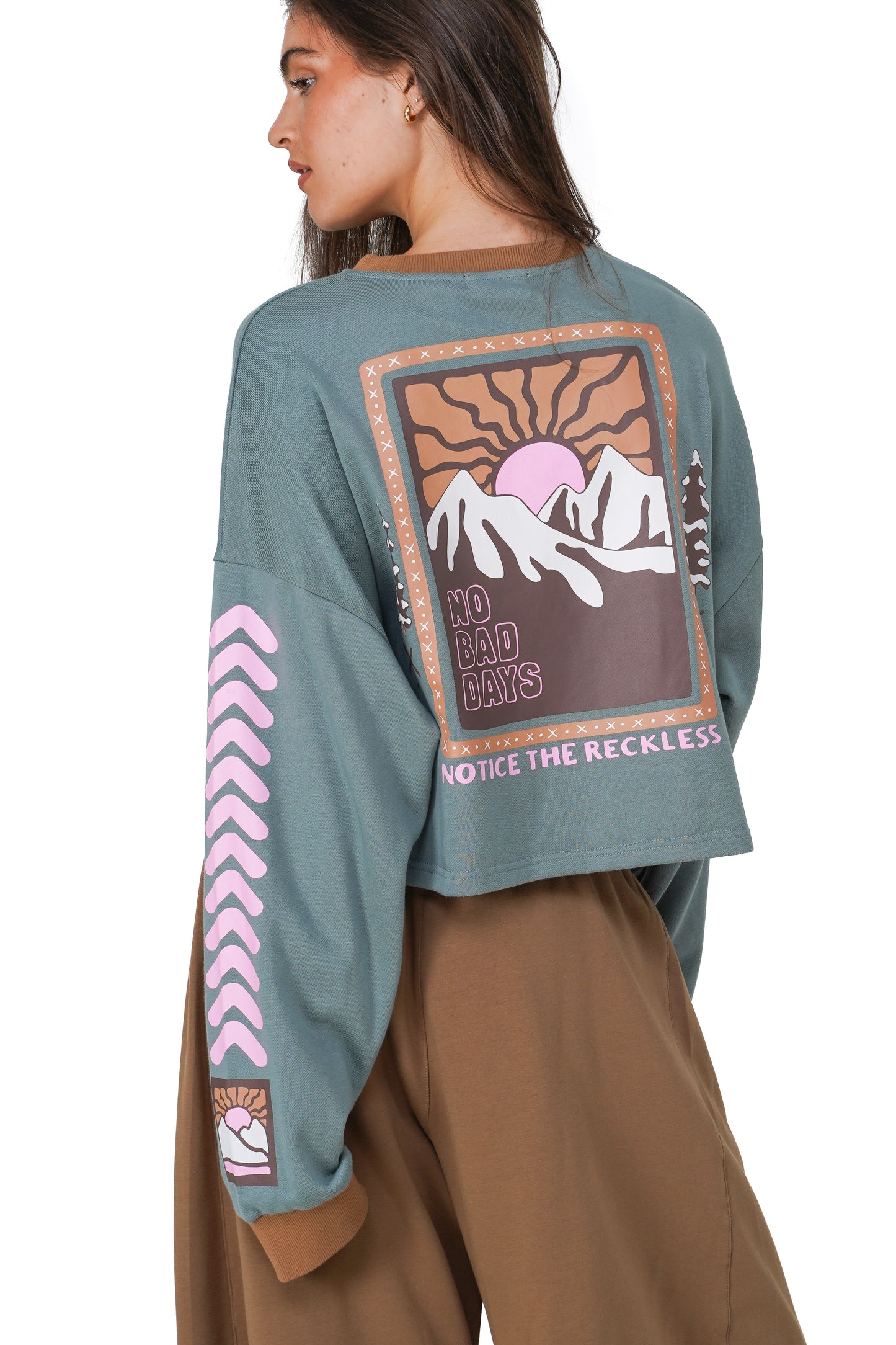 No Bad Days Cropped Long Sleeve - Teal