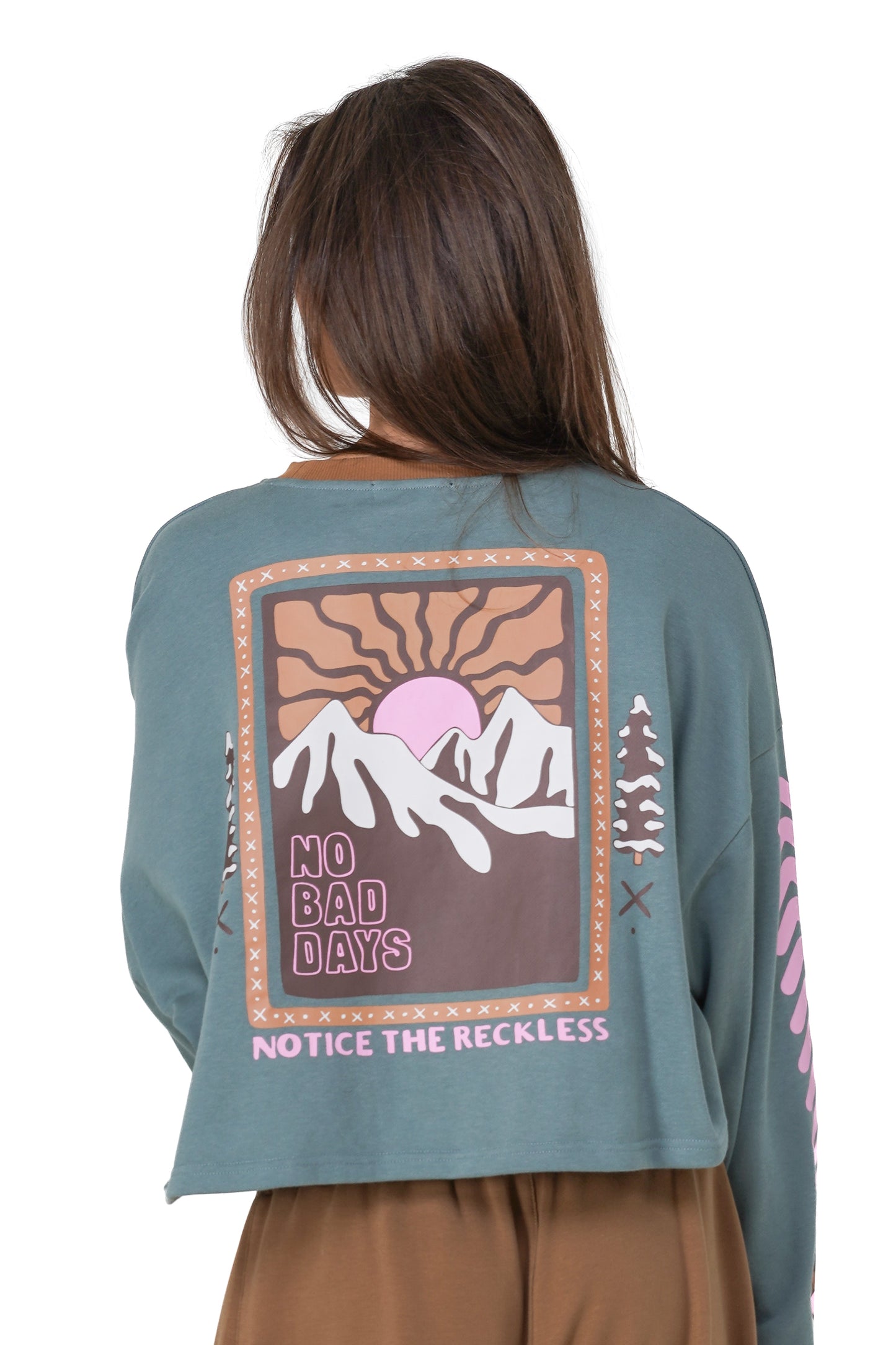 No Bad Days Cropped Long Sleeve - Teal