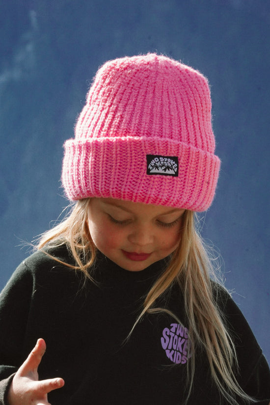 Big Rib Neon Pink Kids Beanie