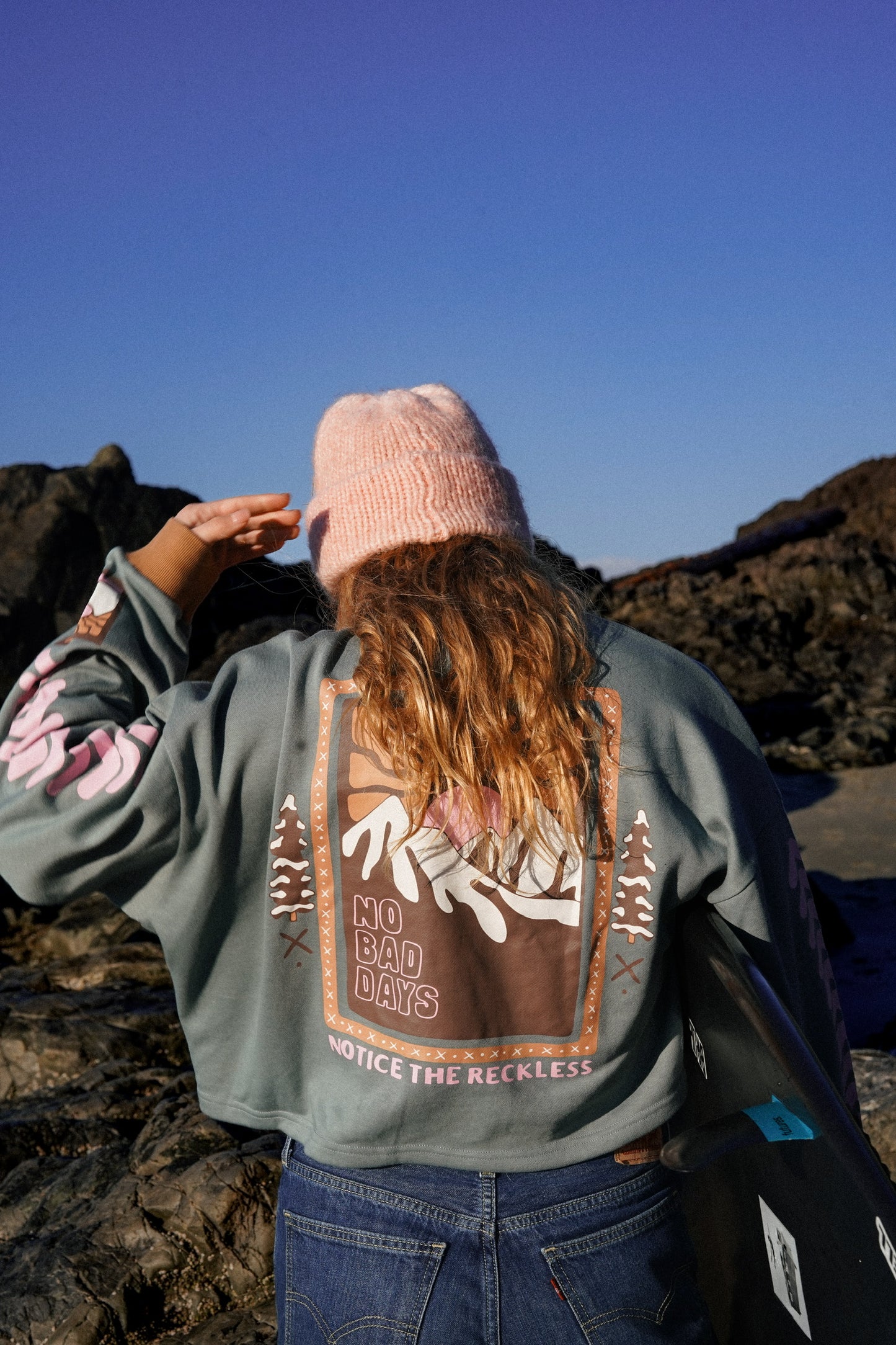 No Bad Days Cropped Long Sleeve - Teal