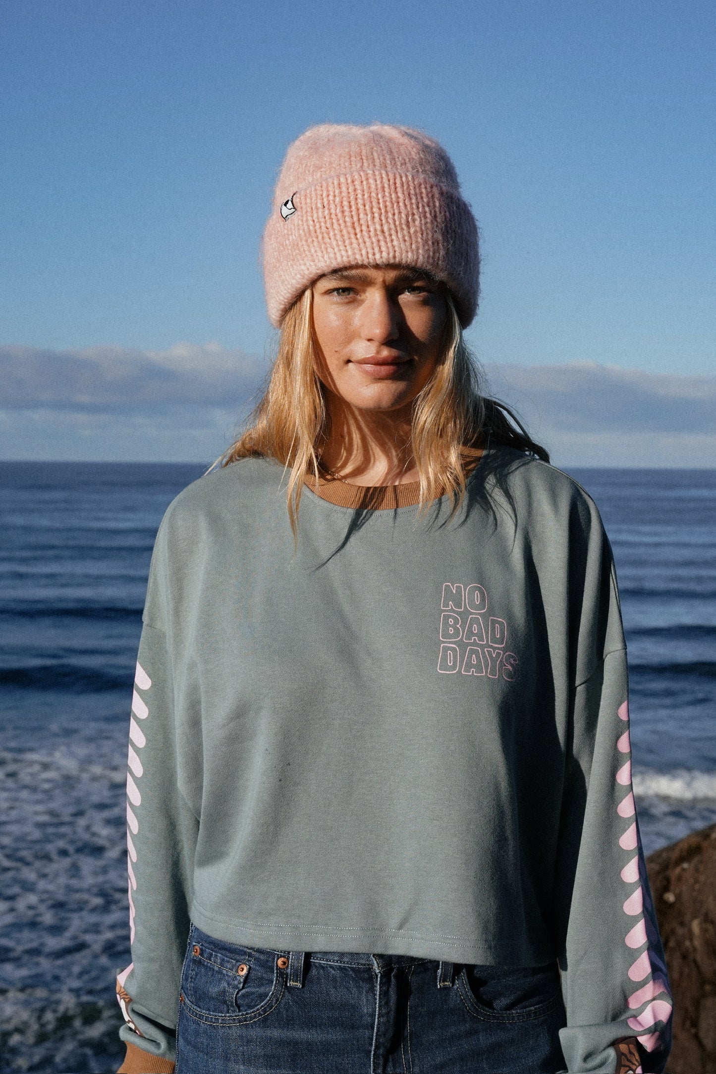 No Bad Days Cropped Long Sleeve - Teal