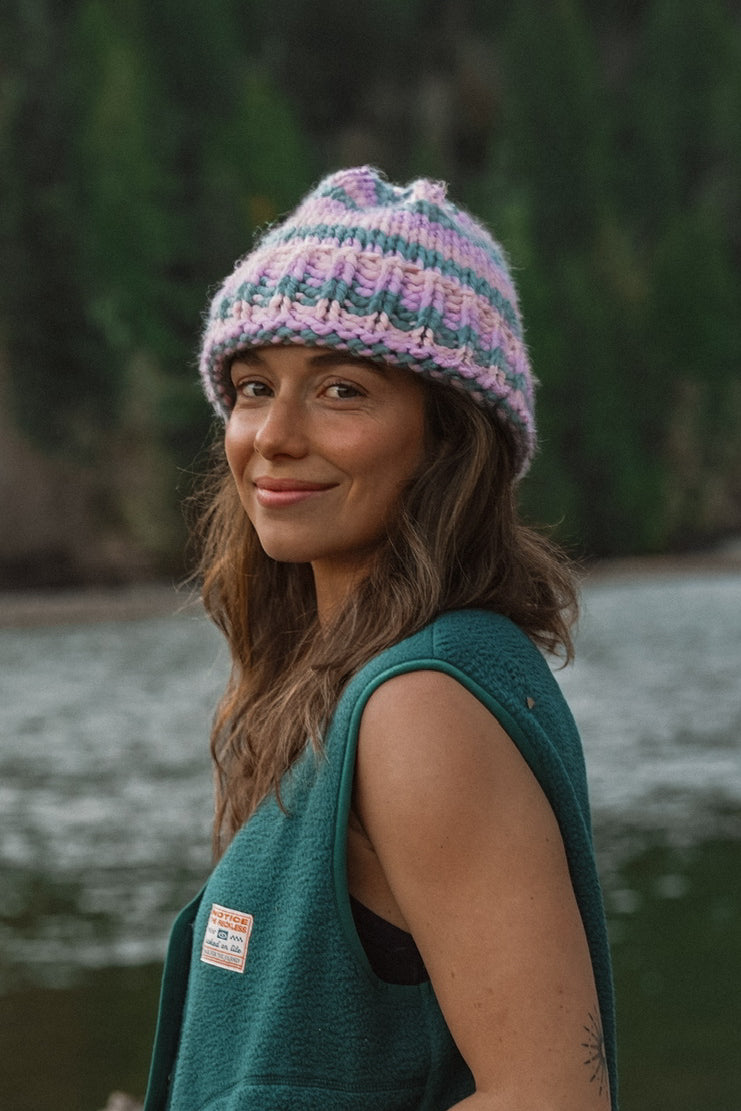 Hand Knit Striped Beanie