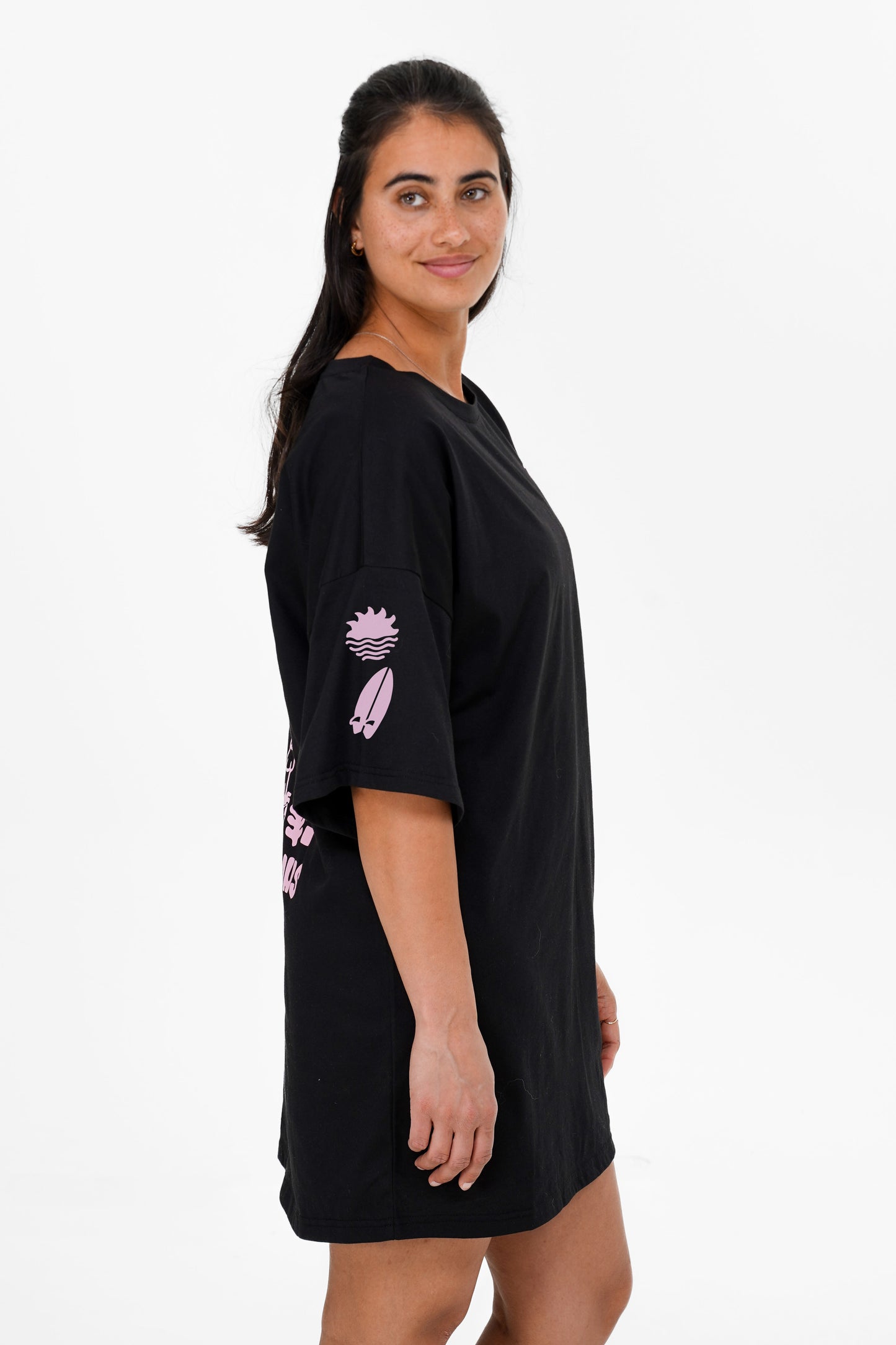 Women’s cotton tee dress with relaxed silhouette and bold print for summer lifestyle