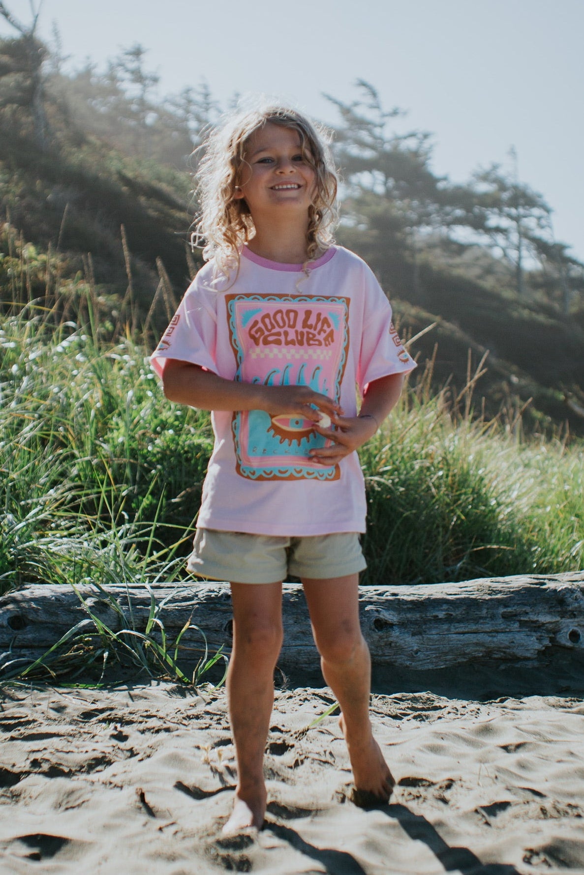 Kids Good Vibes oversized tee in cotton with graphic print for summer wear