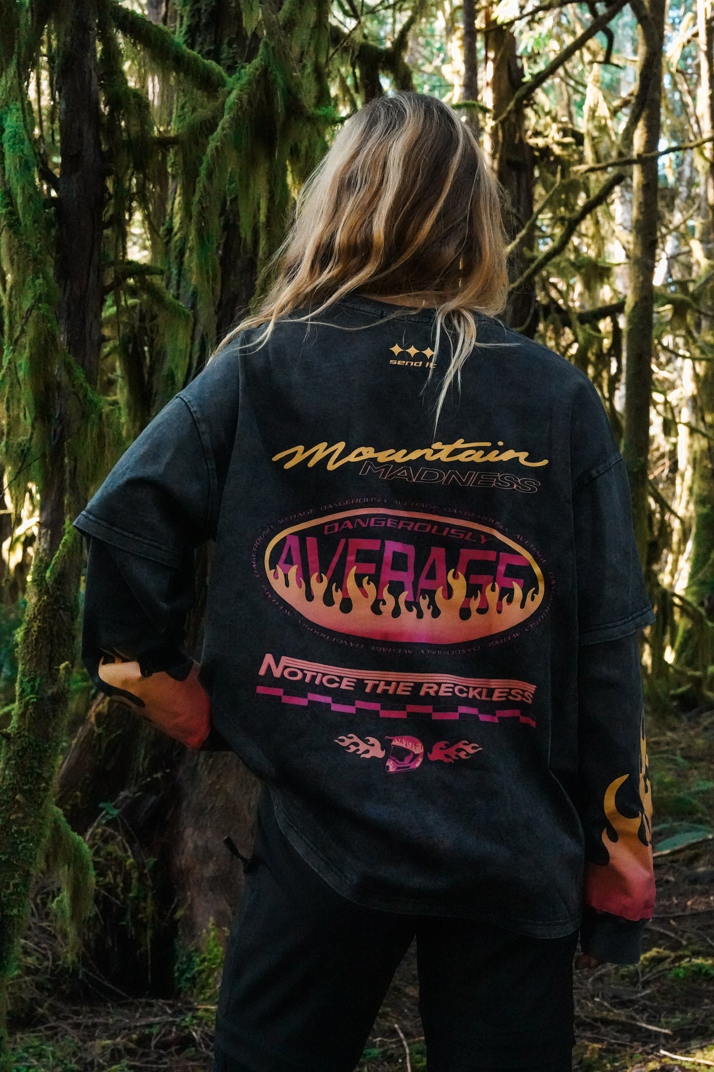 Layered MTB long sleeve made for cool trail rides, everyday riding comfort, and bold street-inspired mountain bike style