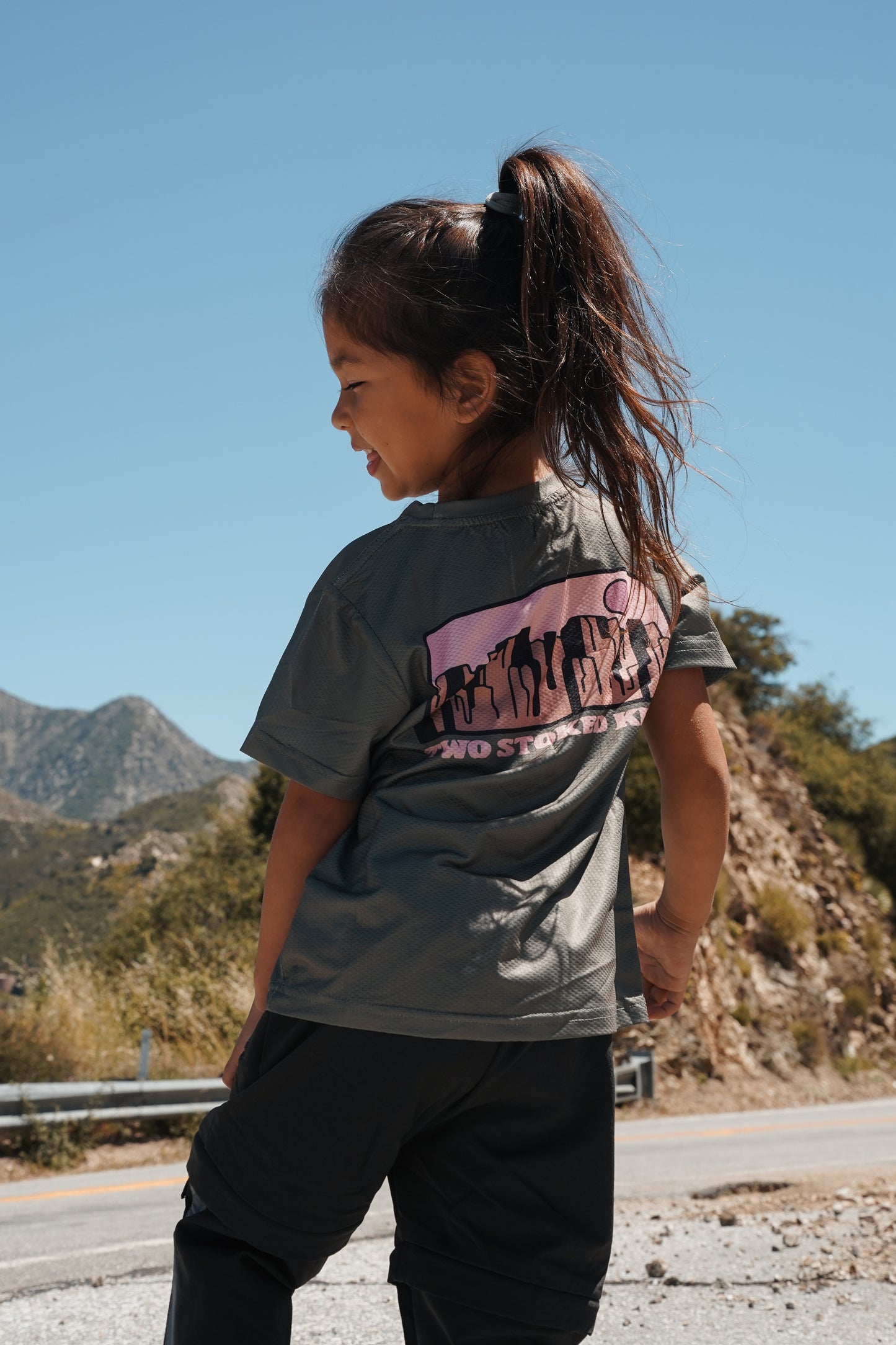 Kids MTB jersey designed for breathable trail riding, warm weather adventures and comfortable all-day outdoor movement