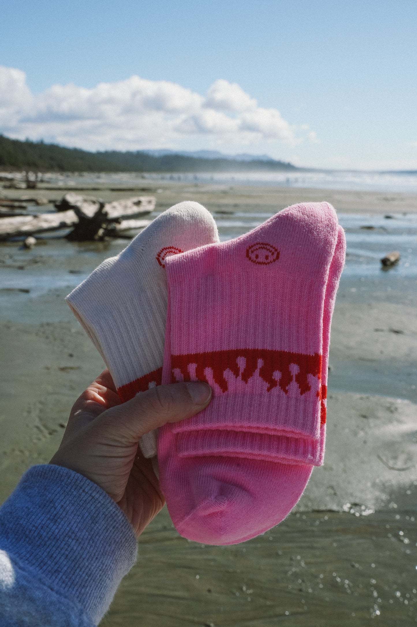 Pink and white Solstice Socks crew socks duo pack, one-size fits 7–11