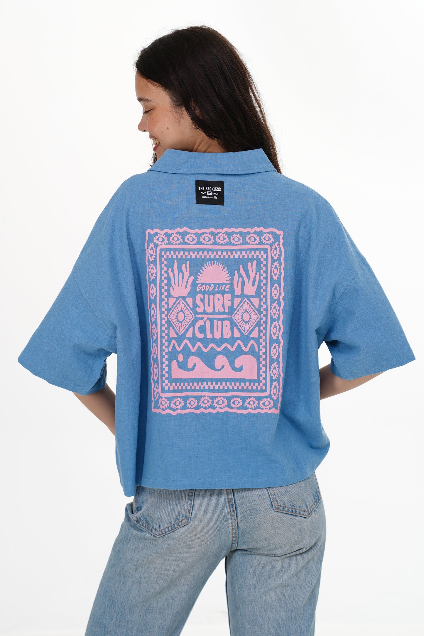 Lightweight sky blue linen cotton top with soft texture for warm summer days
