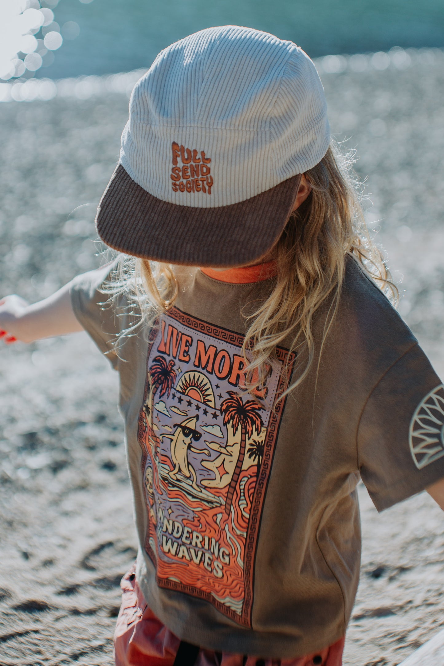 Kids cotton Surfing Banana oversized tee in brown with graphic print and summer style