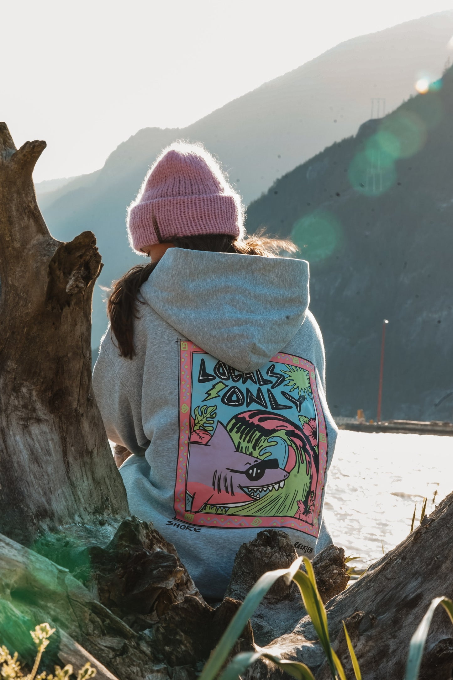 Oversized cotton hoodie with Locals Only graphic designed for outdoor summer camping